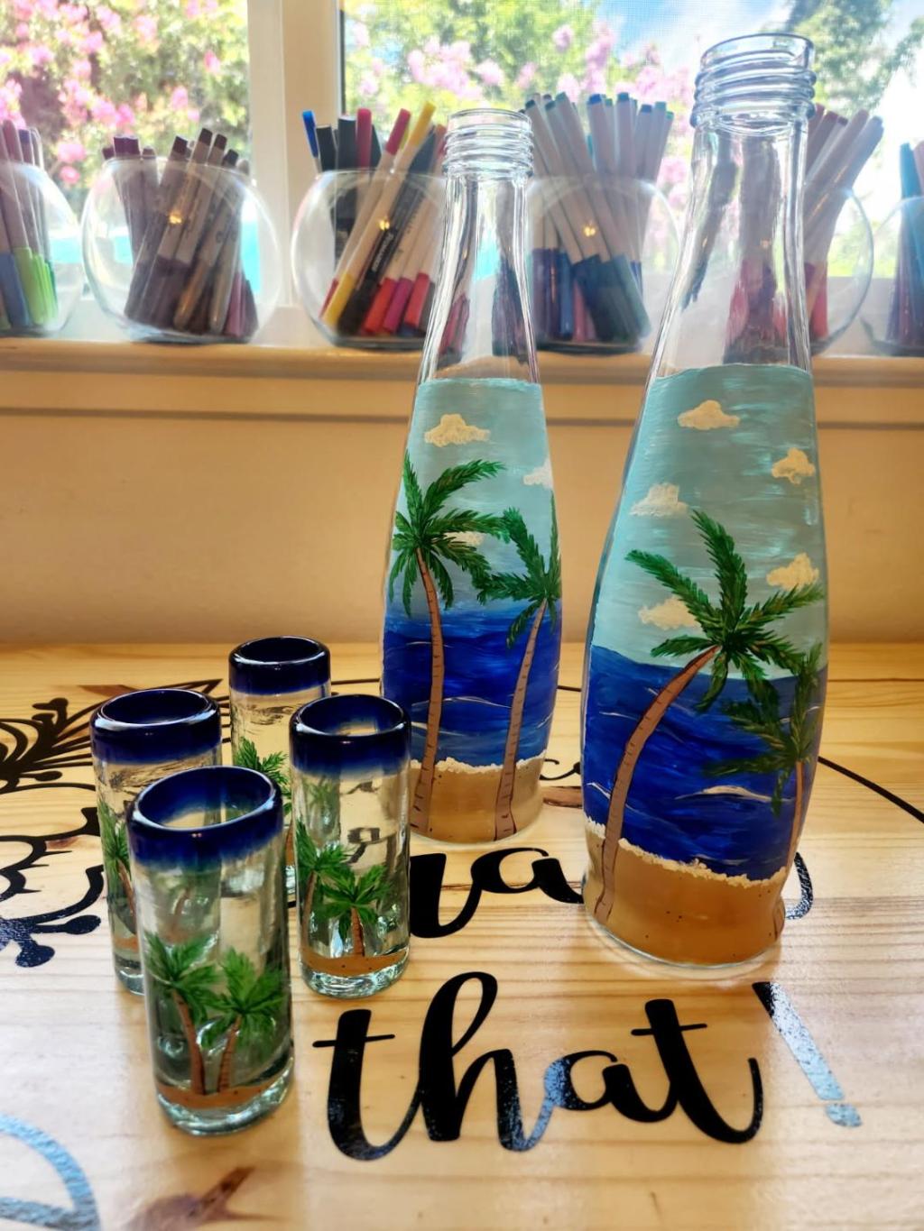 Infused Spicy Tequila with Matching Painted Shot&nbsp;Glasses